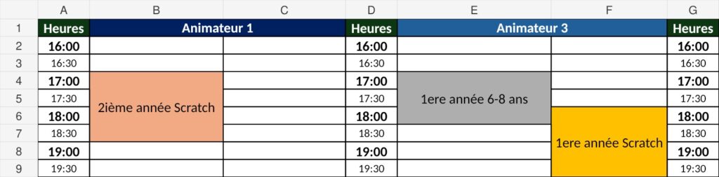Planning Vendredi